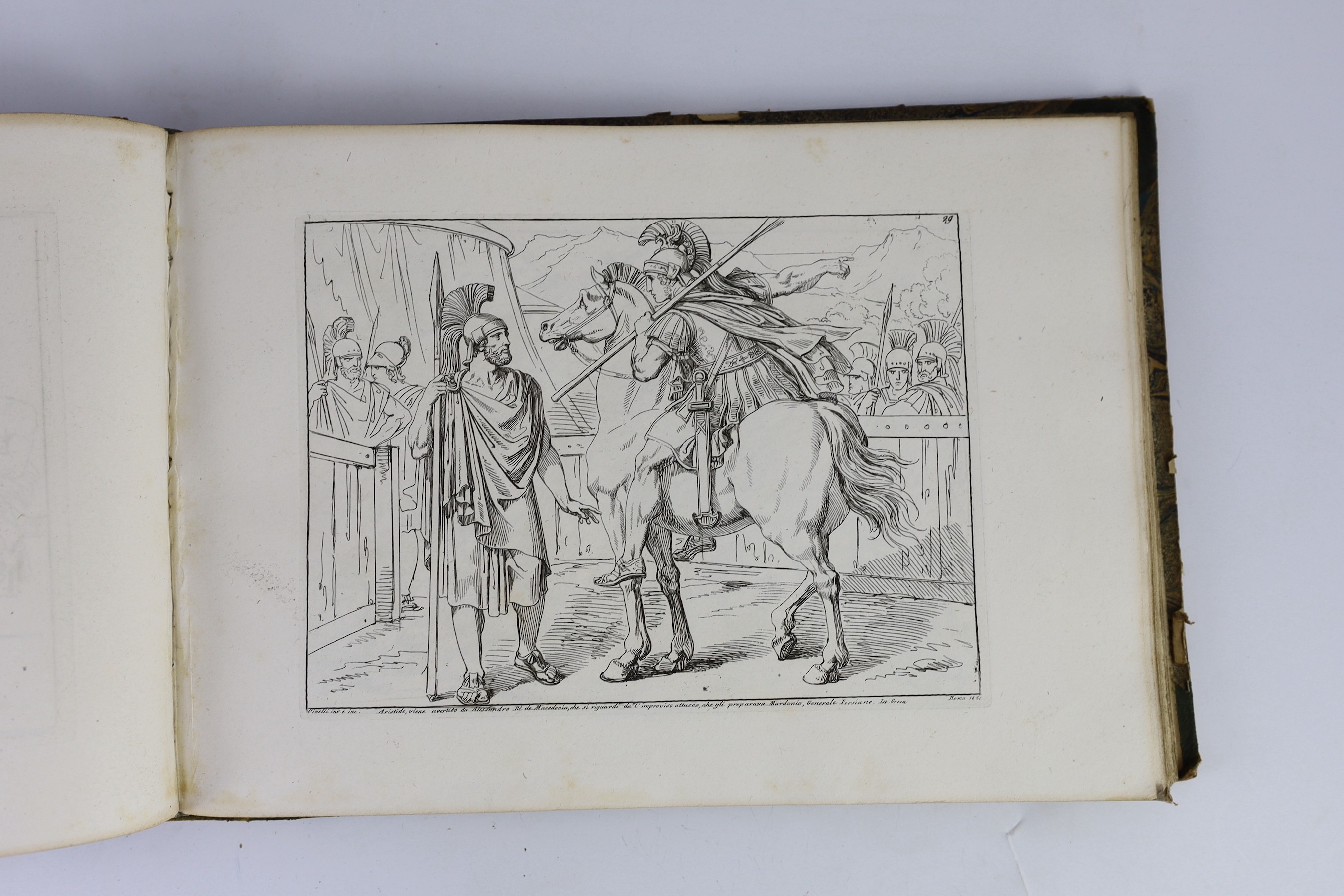 Pinelli, Bartolomeo (engraver) - Raccolta…Istoria Greca, text by Fulvia Bertocchi, oblong 4to, half calf with marbled boards, with 100 plates, Vincenzo Poggioli, Roma, 1821